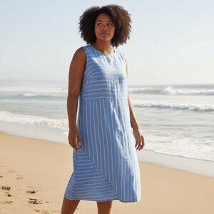 NWT Vanessa Zani 100% Linen Stripe Midi Dress size Large sustainable lagenlook
